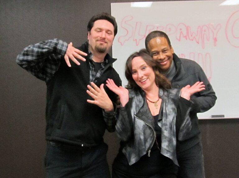 Kim Wall, Jeff Hayes, and Daryl Wilcher behind the scenes of the 2015 Scream Factory documentary
