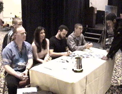 The HORROR crew sign autographs for a line of excited fans...