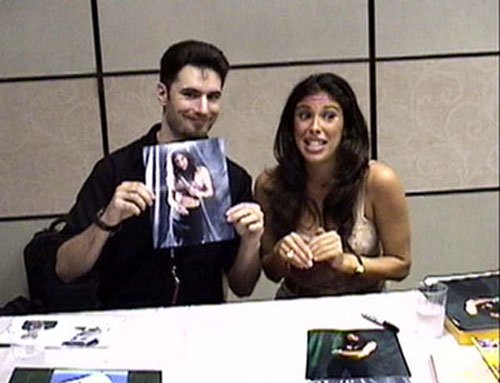 Felissa and Jeff sit at the SLEEPAWAYCAMPMOVIES.COM table and prepare to meet lots of Happy Campers!