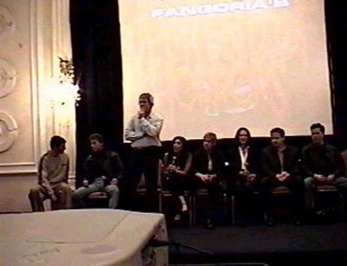 The Man with the master plan, ROBERT HILTZIK, takes questions from the audience. LEFT TO RIGHT: Jeff Hayes, Paul DeAngelo, Robert, Felissa Rose, Jonathan Tiersten, Desiree Gould, Tom VanDell, John Dunn