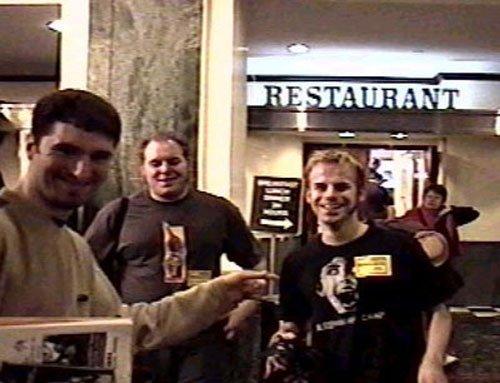 Nick here travelled from PA to see the SLEEPAWAY REUNION! Check out the AWESOME silk-screened ANGELA T-shirt that he made back home!