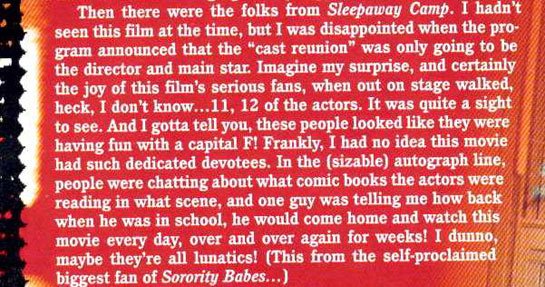 Fangoria magazine clipping about the Sleepaway Camp reunion