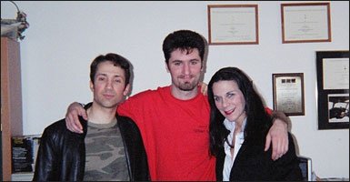 Dave Campfield, Jeff Hayes, and Desiree Gould in the Under Surveillance production office