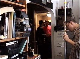 Jeff Hayes rehearsing with director Dave Campfield on Under Surveillance