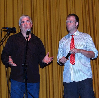 Robert Hiltzik speaking onstage at Terror in the Aisles