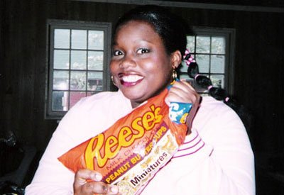 While goofing around on the set, I took this photo of Shahidah with a Big Bella "Feed Me Some Snacks" Grin