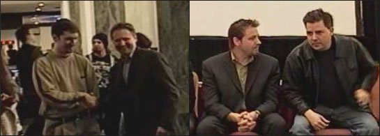 Jeff greets Tom as he arrives for the SLEEPAWAY CAMP REUNION in April 2001 (left) and Tom is reunited with old camp buddy John Dunn at the SLEEPAWAY REUNION! (right)