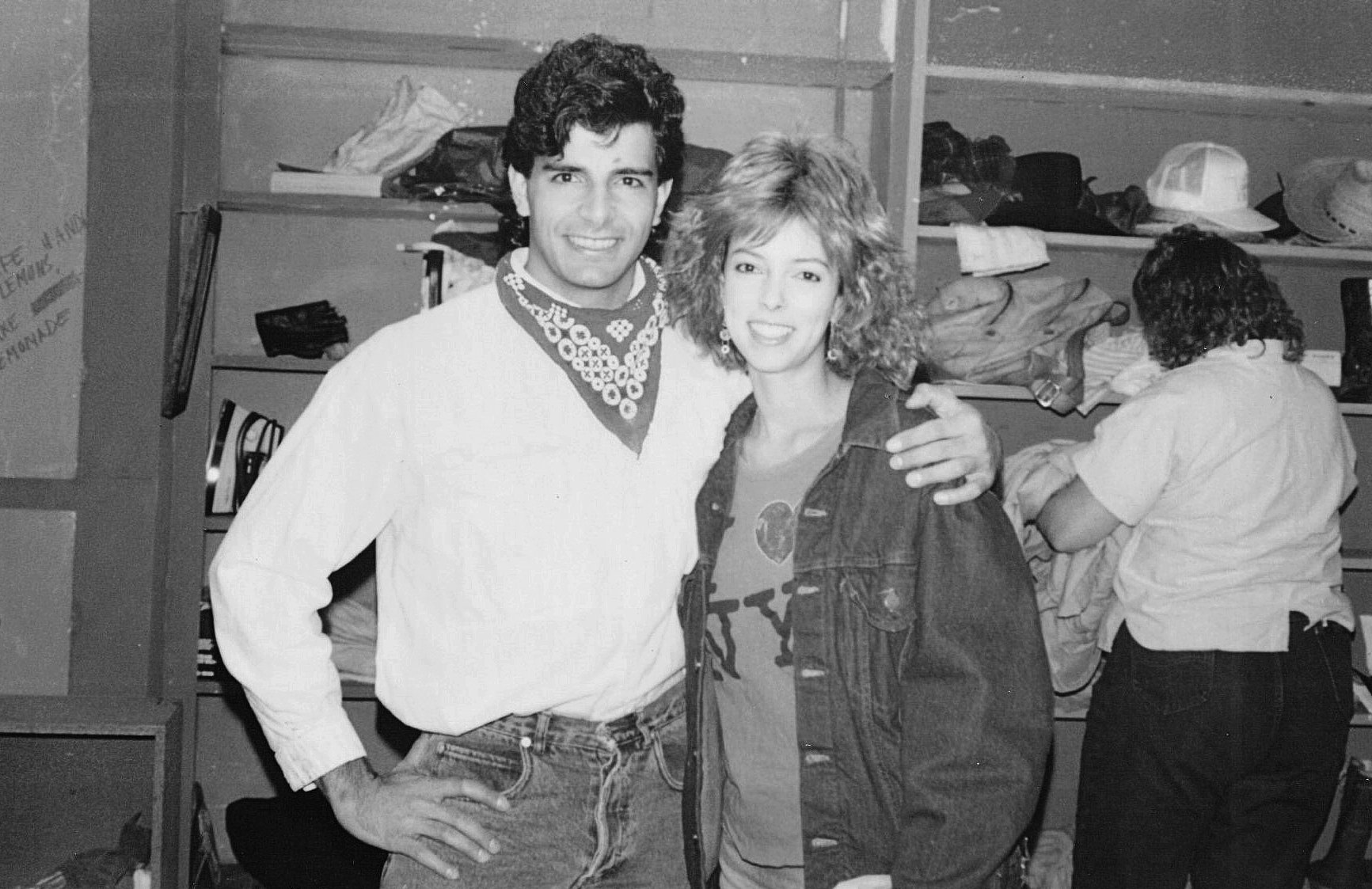 Two cast members posing in a wardrobe room on the Sleepaway Camp III set