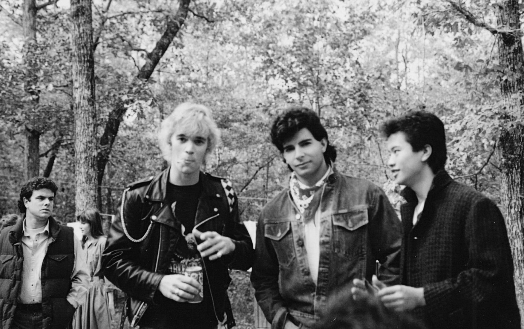 Cast members gathered in the woods on the Sleepaway Camp III set